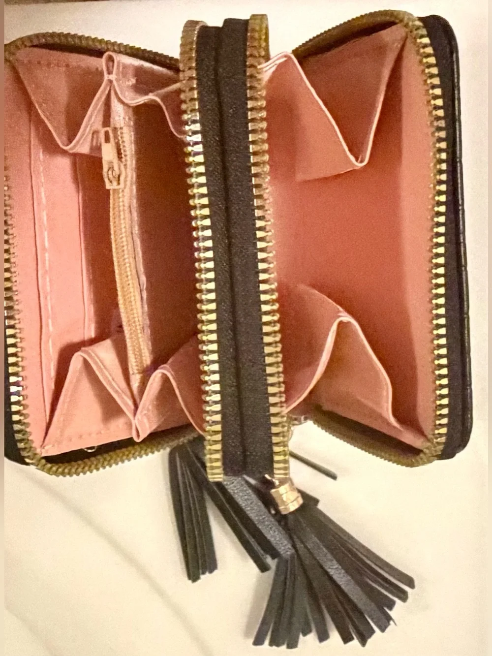 Black Embossed Double Zip Tassle Wallet with Tassels NEW